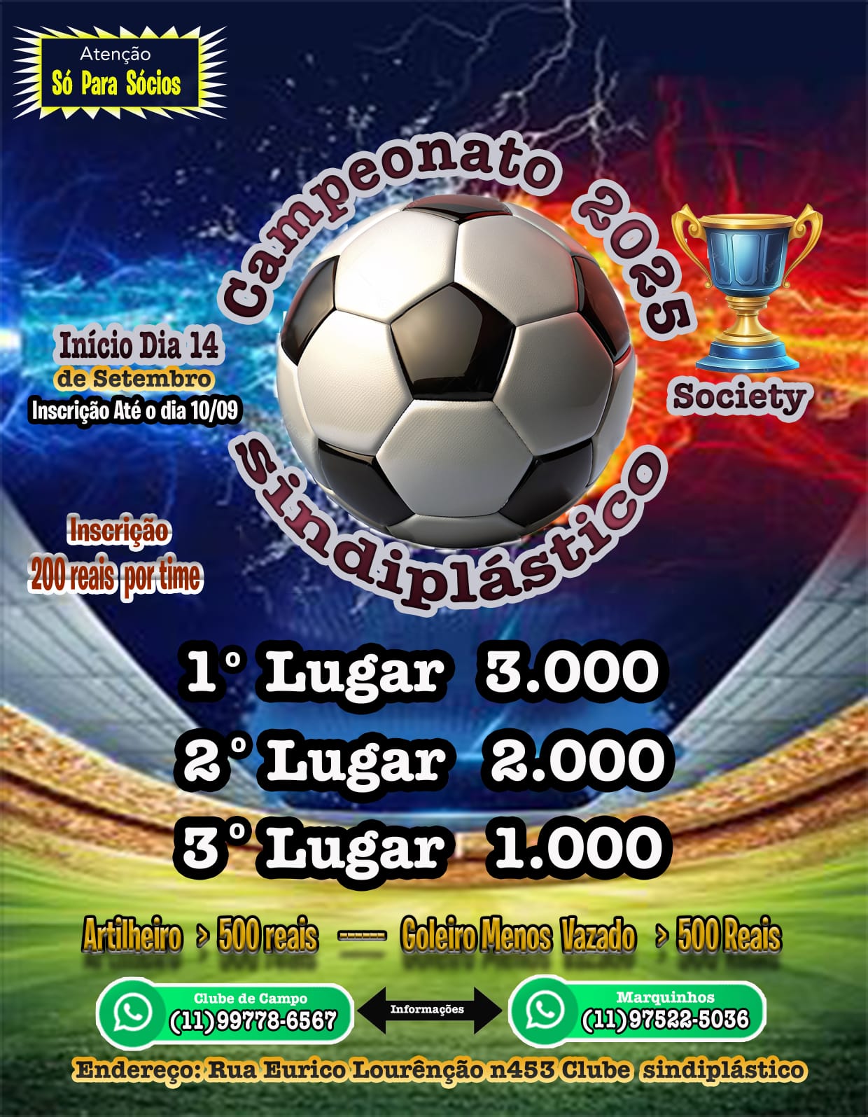 Campeonato de society do Sindiplástico 2025, veja mais no menu notícias!